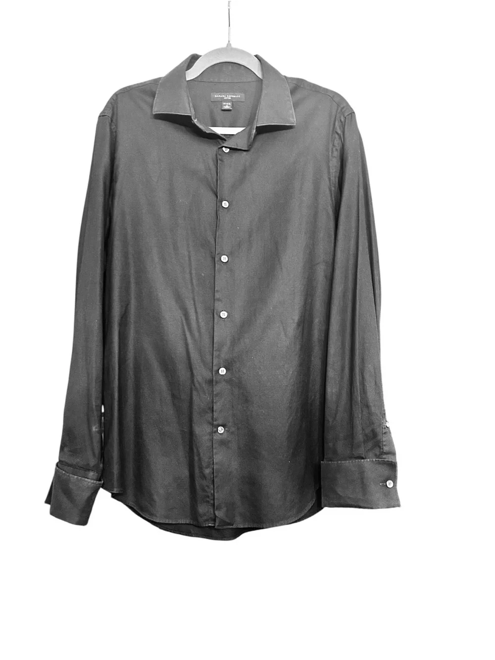 Banana Republic Fitted Black Dress Shirt, French Cuffs, 100% Cotton, M 15-15.5